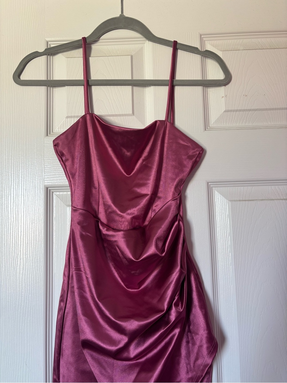 Satin Cowl Neck Spaghetti Strap Dress - Wine Pink